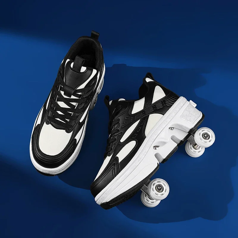 

Children's Board Shoes Four Roller Shoes Fashion Unisex Automatic Pop-up Sneakers Dual Skate Casual Shoes Very
