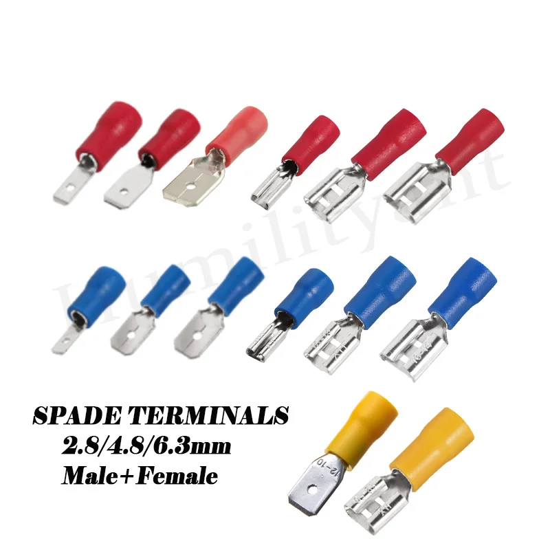 

100/50/10Pcs 2.8/4.8/6.3mm Insulated Seal Spade Wire Connector Female Crimping Terminals Electrical Crimp Terminal Set