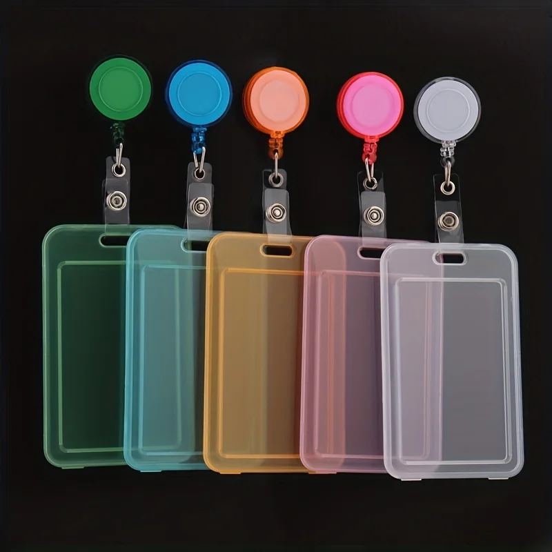 Clear PET Retractable‑Clip Card Holder Set, ID Badge Reel for Student Teacher Pass, Key Card & Driver License Sleeve