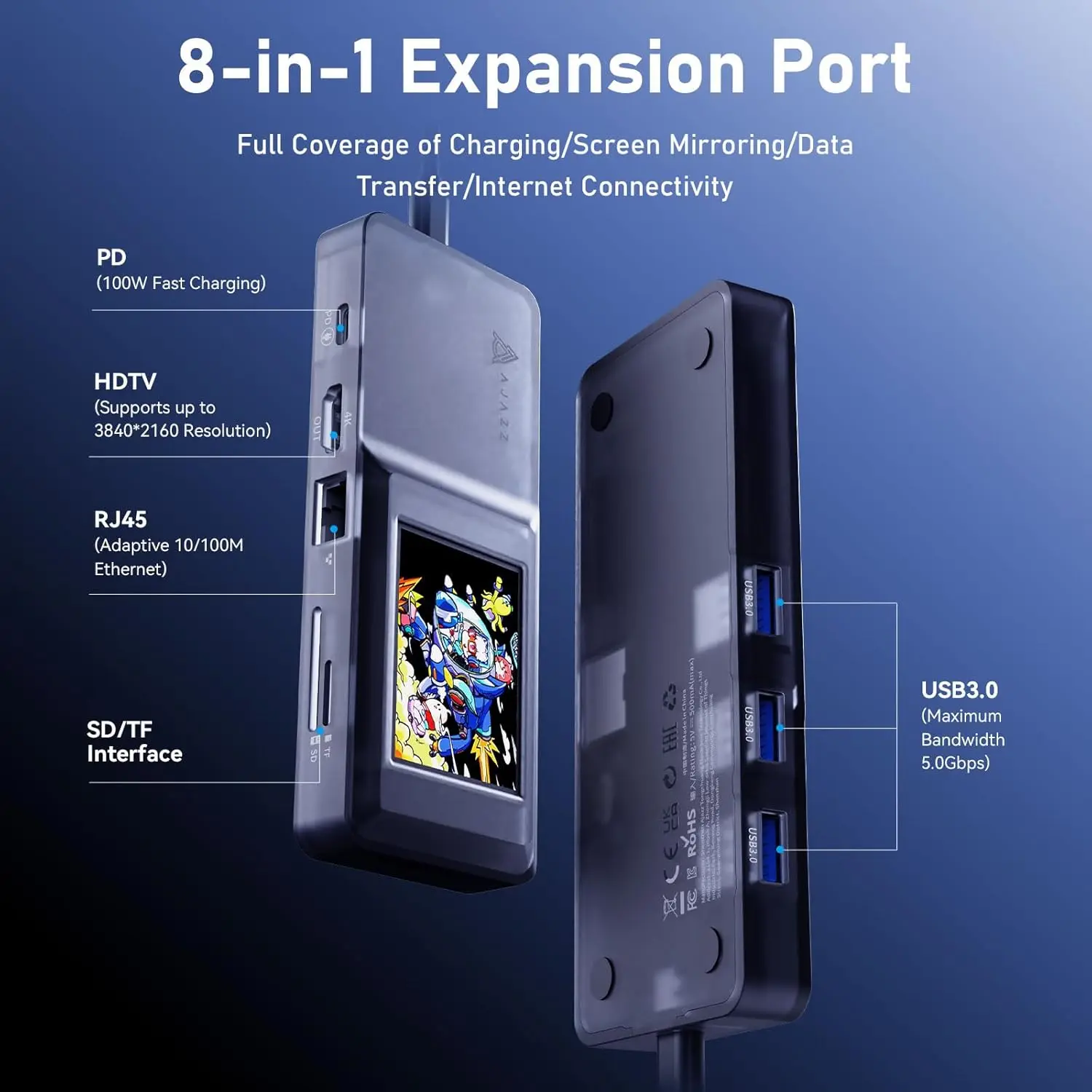 AJAZZ AKP01E Special Portable Adapter, Fast Charging & Screen Casting, Multi-device Compatible