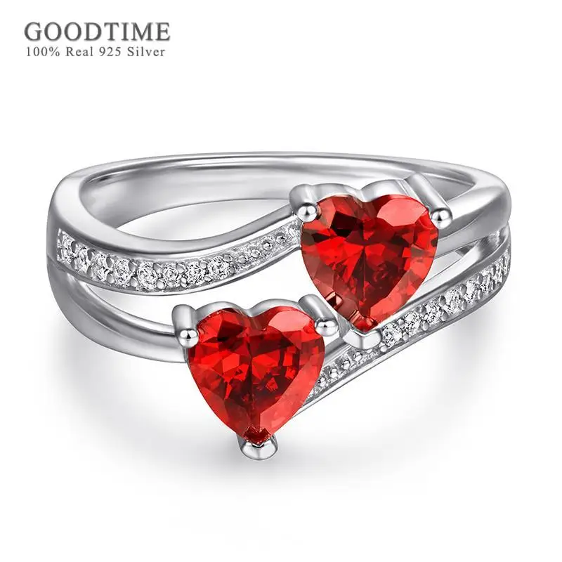 Luxury Solid Pure 100% 925 Sterling Silver Woman Engagement Ring Double Heart Zircon Jewelry Anniversary Gift For Wedding