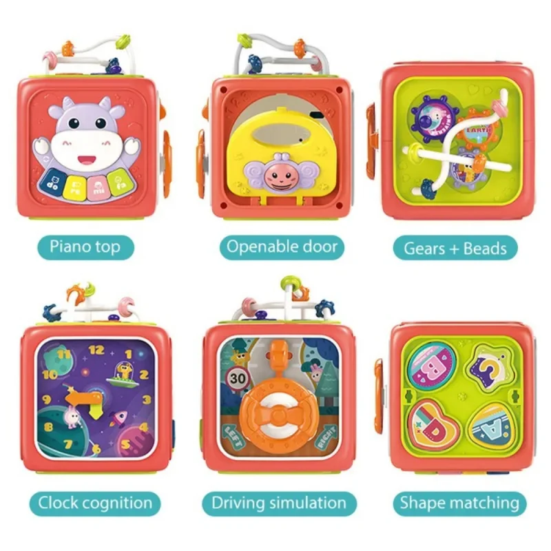 เด็ก 6 ใน 1 กิจกรรม Cube เด็กวัยหัดเดินของเล่นเพื่อการศึกษา Shape Sorter ของเล่นดนตรีลูกปัดเขาวงกตนับ Discovery ของเล่นสําหรับเด็กการเรียนรู้