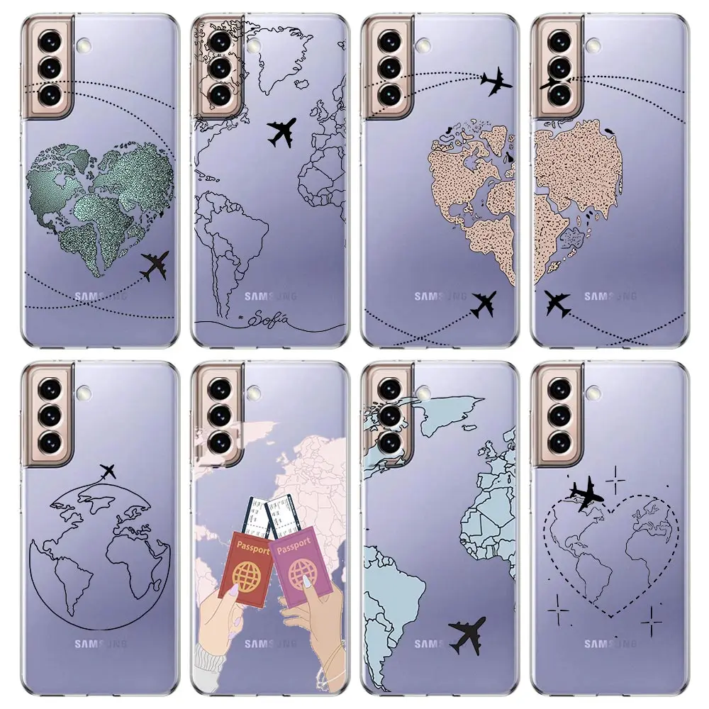 Fashion Planes World Map Travel Phone Case For Samsung Galaxy S23 S22 S20 Ultra S21 FE 5G S10 S9 Plus S10E S8 Note 20 Soft Cover