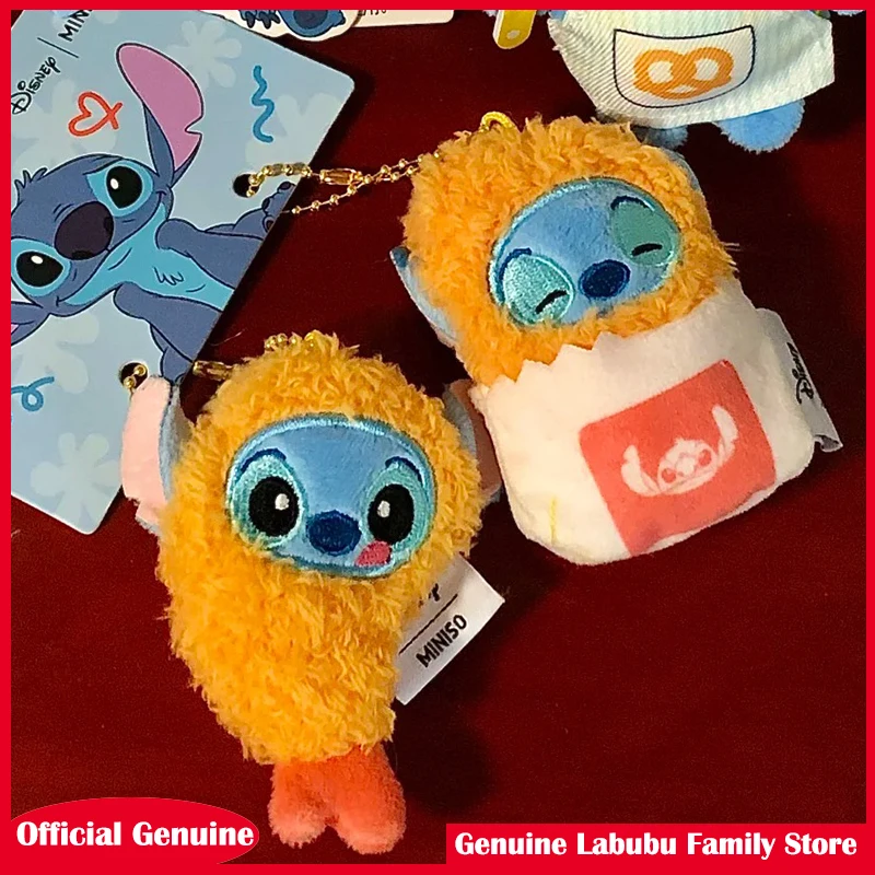 Miniso Cartoon Stitch Gamberetti fritti Peluche Portachiavi Ciondolo Cartoon Kawaii Doll Roba Zaino Appeso Ornamento Decor Regalo carino