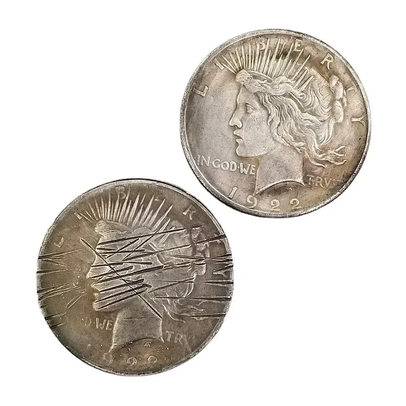 تمثال الحرية الأمريكية لعام 1922، عملة قديمة، مع خدوش، تمثال على الوجهين على العملة المزخرفة، هدية للعملات المعدنية