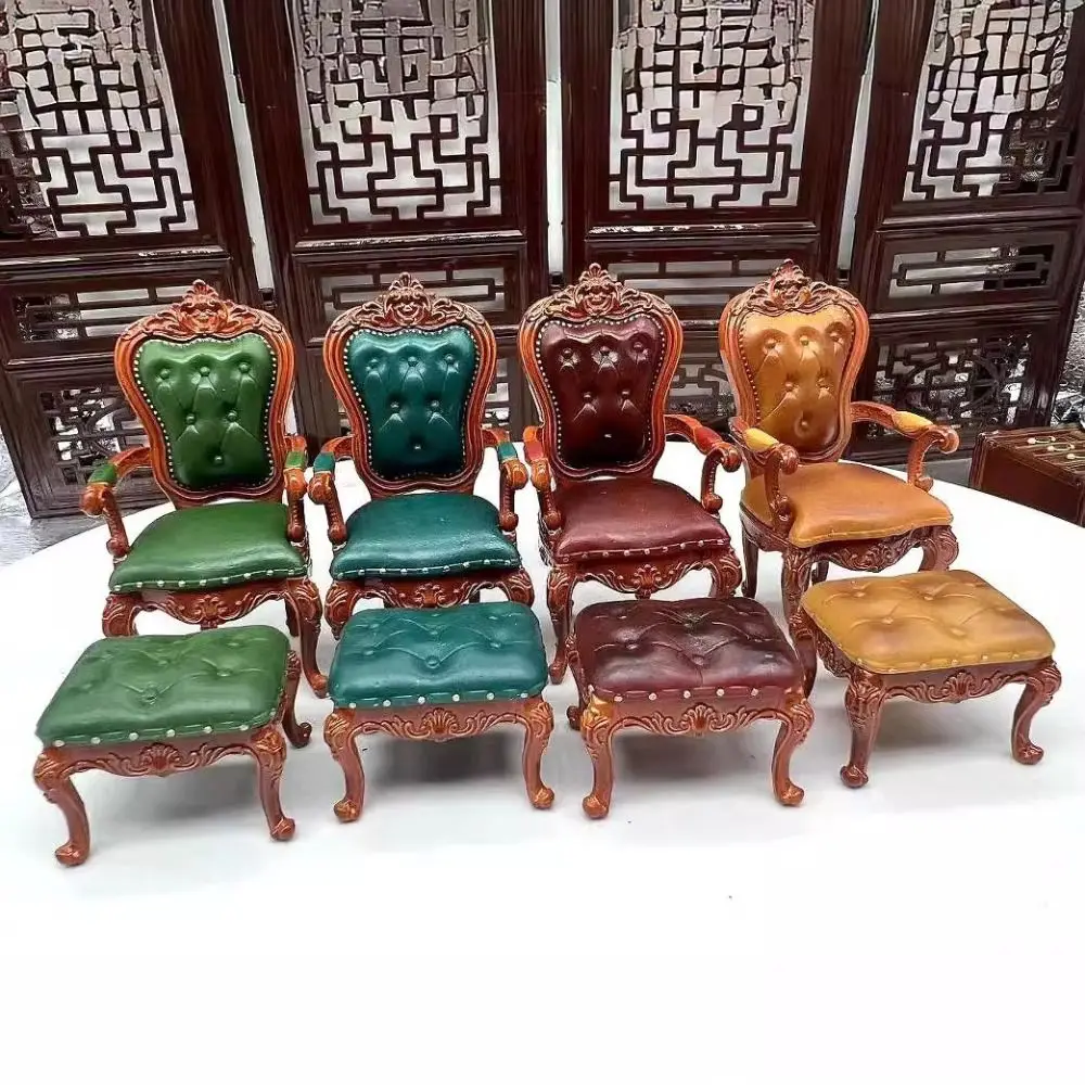 Vintage Style Dollhouse Chairs Mini Retro Simulated Miniatures Furniture European Luxury Doll Dining Chair Scene Model