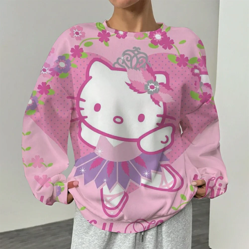 Vintage HELLO KITTY Print Crewneck Pullovers Harajuku Hoodie Wanita Musim Gugur Sweatshirt kawaii HELLO KITTY Sweatshirts