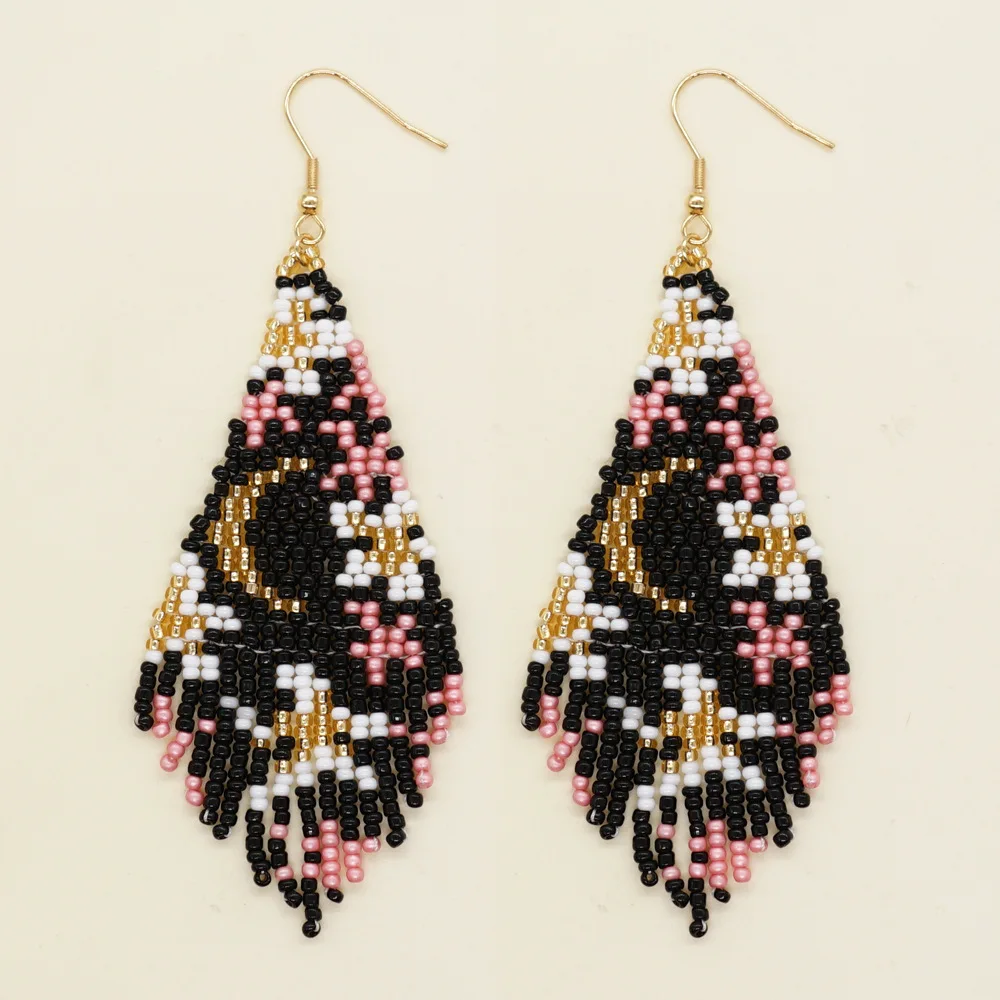 ZGMXR Rice bead earrings Tassel Moon Astral Design Originality Hand knitting Bohemia Alloy Fashion Female Simple Beaded earrings