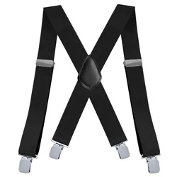 Heavy Duty Big and Tall Suspenders for Men, 3.5cm Wide X-back 4 Strong Clips, Adjustable Elastic Trouser Braces Straps Belts