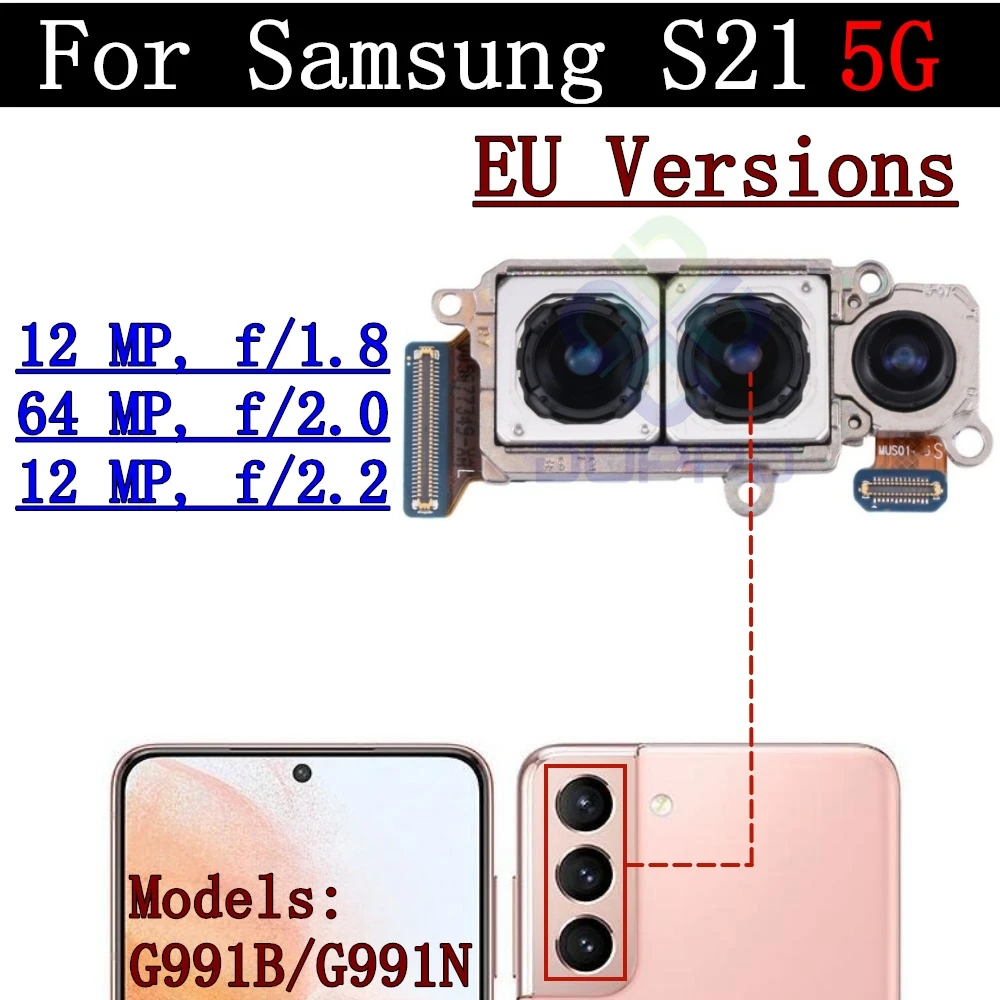 Back Camera Cover Lens For Samsung Galaxy S21 5G SM-G991 Telephoto + Wide + Main Front Rear Camera Module Flex Parts