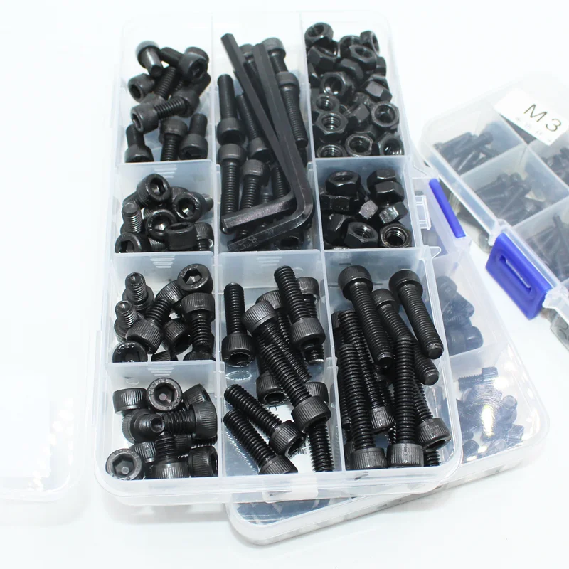 Hexagon Hex Socket Cap Head Screw and Nut M2 M3 M4 M5 M6 Black 12.9 Grade Carbon Steel Allen Machine Screws Bolt Nut Assortment