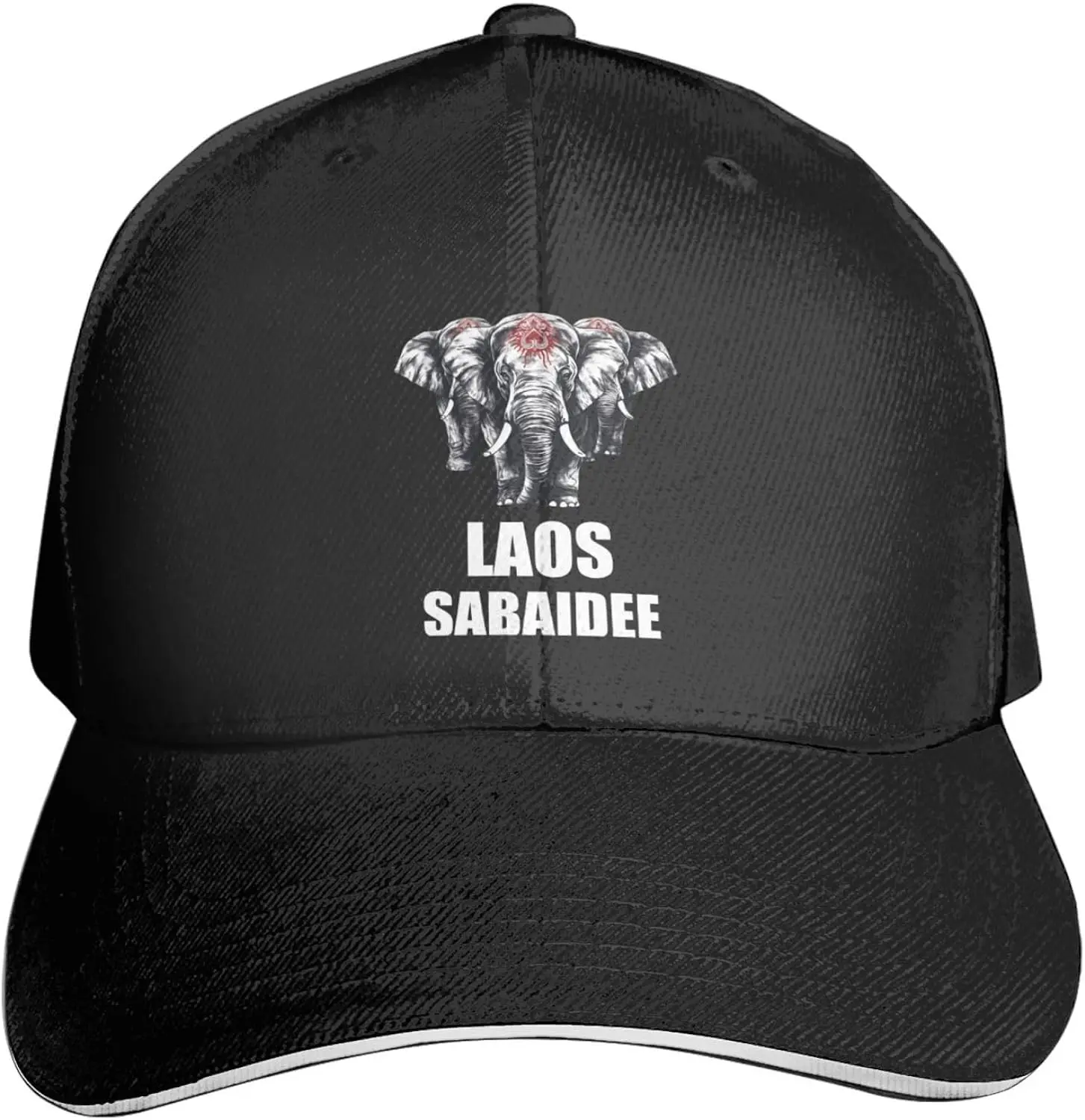 Laos Three Headed Elephant Premium Adjustable Baseball Cap for Men and Women - Outdoor Sports, Sun Protection Black