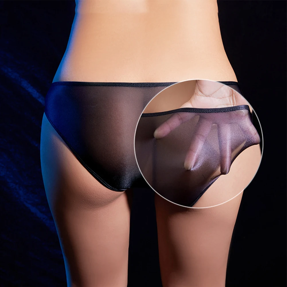 Sexy Oil Shiny Briefs Men Silky Thong G-string Bulge Pouch Ice Silk Underwear Comfort Soft Thin Panties Beachwear Elasticity