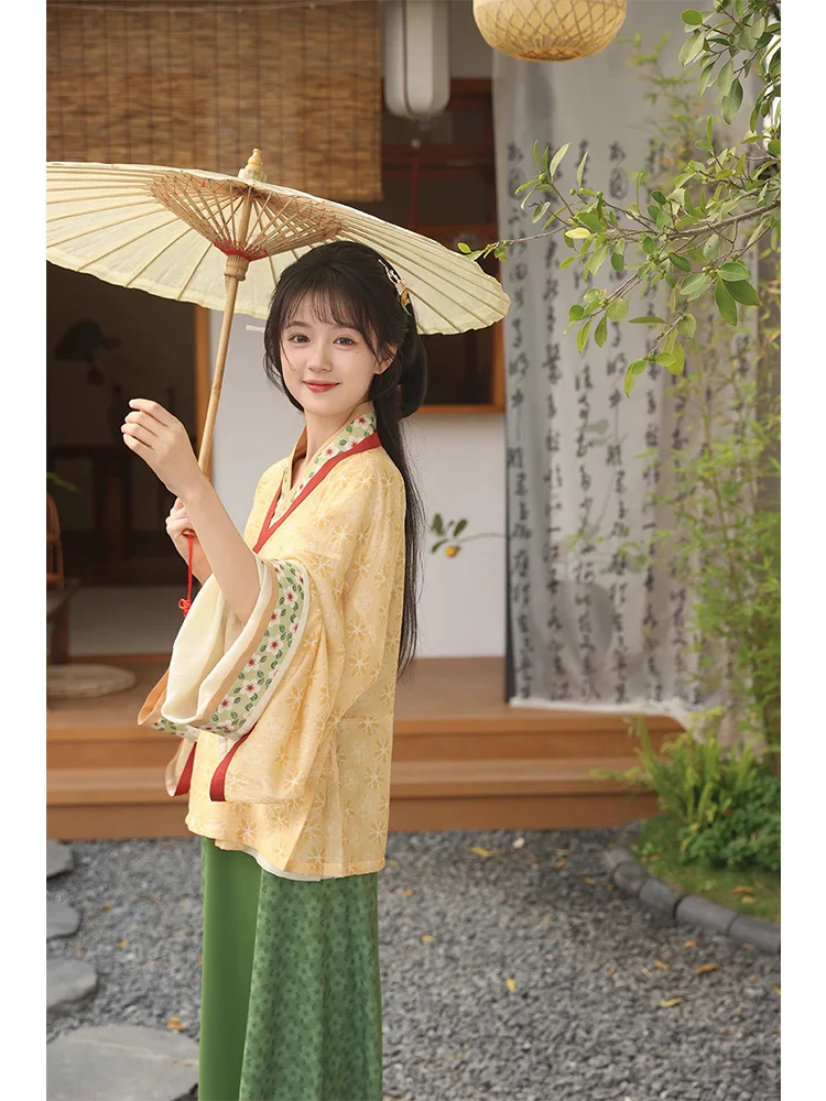 Original Hanfu Set een Weeds Jin Dynas Print Matching Inner And Outer ort T Tops with Skirt Daily Wear Spring Colle...