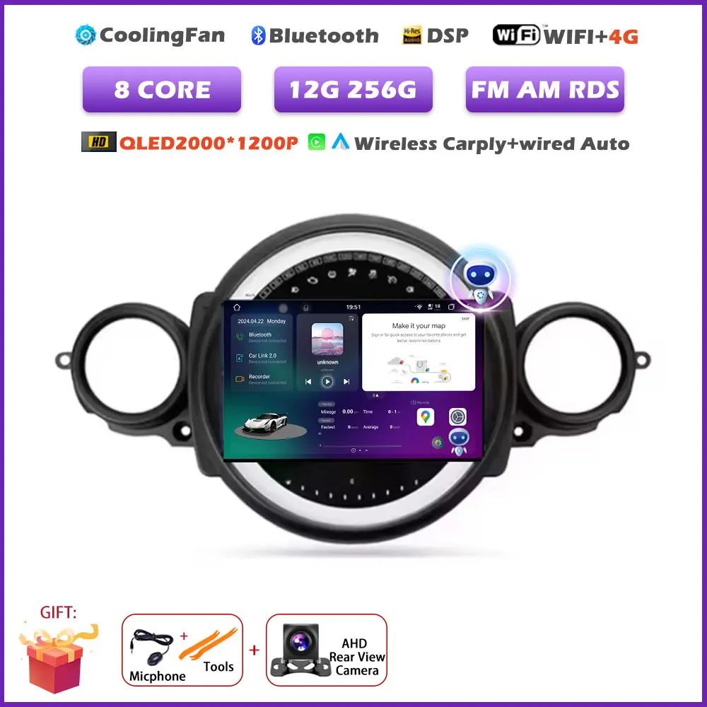 Auto radio voor BMW Mini Cooper R56 R60 R51 2006-2014 Android 16 Auto Carplay Multimedia Draadloze Navigatie Intelligente BT