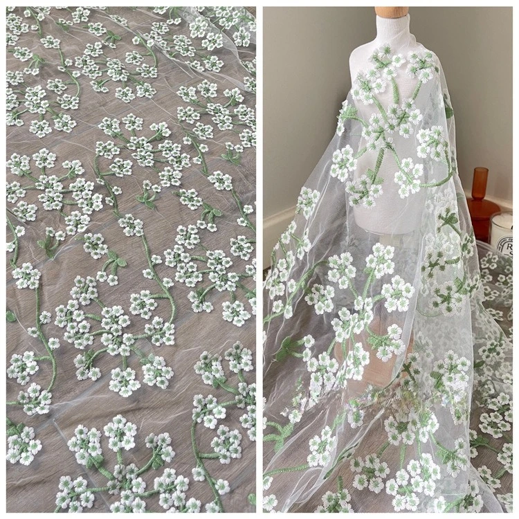 

French fashion multi-color net fabric with floral patchwork embroidery for DIY dress making, lace fabric for embroidery