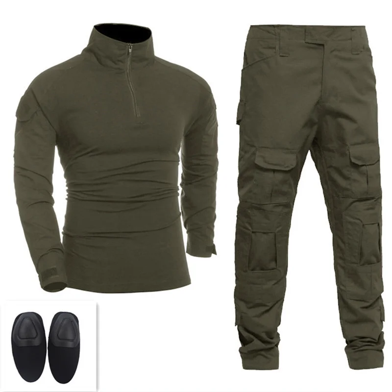 

Men Tactical Uniforms Military Clothing Army Green Combat Suit Sets Outdoor Hunting Special T-shirts Paintball Pants With Pads