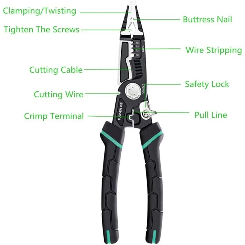 9-in-1 Stripper 8.5in Wire Stripper Crimping Tool Multifunctional Stripper Breaking Pliers Multi-functional Pliers