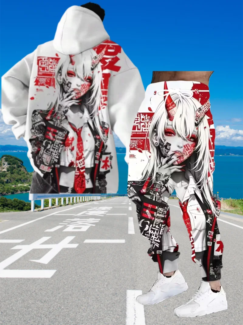 

Japanese Anime 3d Print Hoodie 2pcs set Men Women Fashion Sexy Samurai Tracksuit Casual Autumn Clothes Y2k Hoodie jogging Set