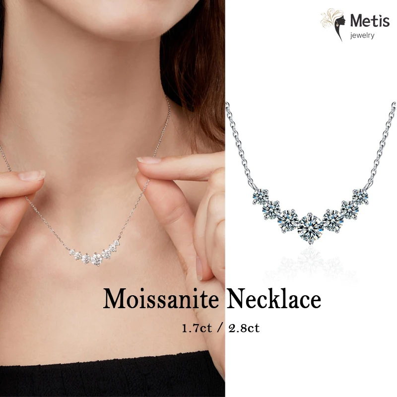 

Moissanite Necklace For Woman Wedding Fine Jewely With Certificates 925 Sterling Sliver Plated 18k White Gold Necklace