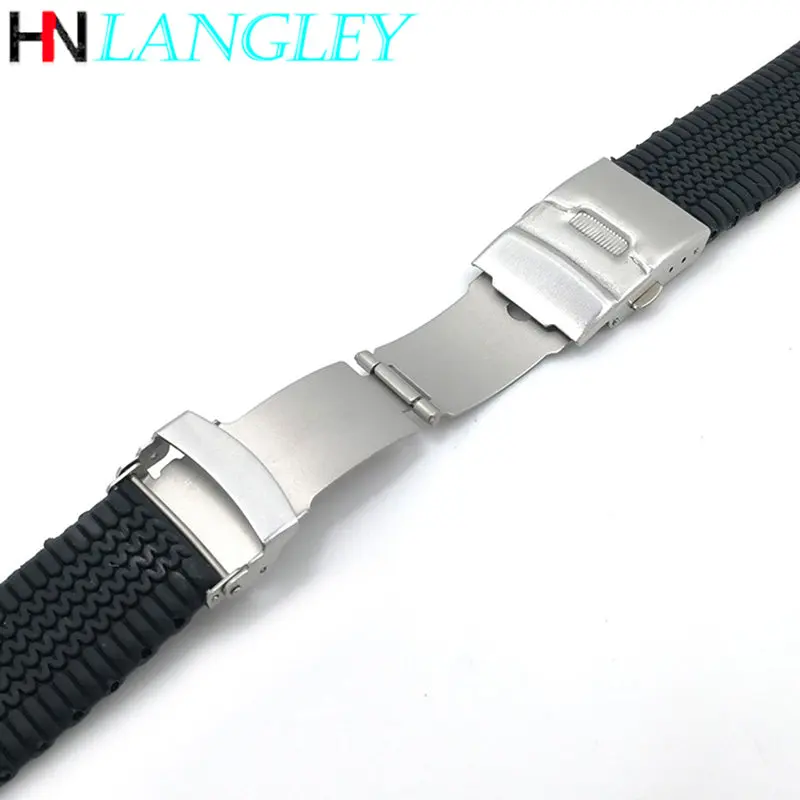 Silicone Watch Strap 20mm 22mm 24mm Folding Buckle Waterproof Soft Sport Rubber Bands Men Bracelet for Huawei Watch Accessories