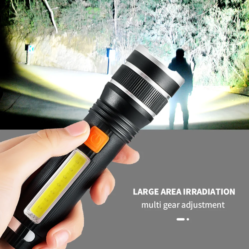 

MOSLIGHTING Outdoor LED Flashlight with Side Lights USB Rechargeable Self Defense Torch Adjustable Focus Camping Light Adventure