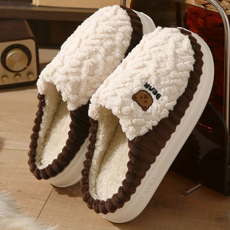 Winter Non Slip Thick Sole Furry Slippers for Couples Warmth Thermal Indoor Home Footwear Cozy Cotton Winter Shoes
