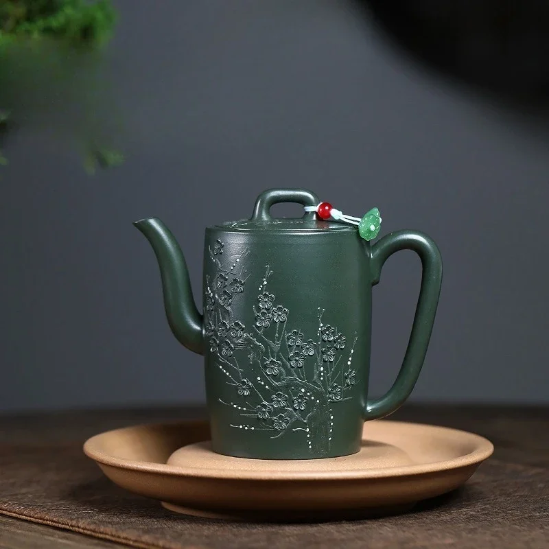 Yixing Zisha Handcrafted High-End Teapot Raw Dark Green Clay Teapot