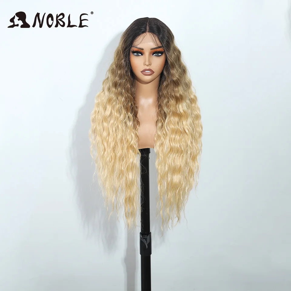 Edle synthetische Lace-Front-Perücke, 30 Zoll lang, gewellt, Ombre-Blond, Cosplay-Perücken, synthetische Perücken für Damen, Lace-Front-Perücken – Detail 12