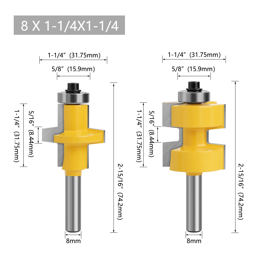 LAVIE-Rodamientos de ranura en T de vástago de 2 piezas y 8mm, broca de espiga de diente cuadrado, juego de brocas de enrutador de tallado para carpintería, C08150A3232Y