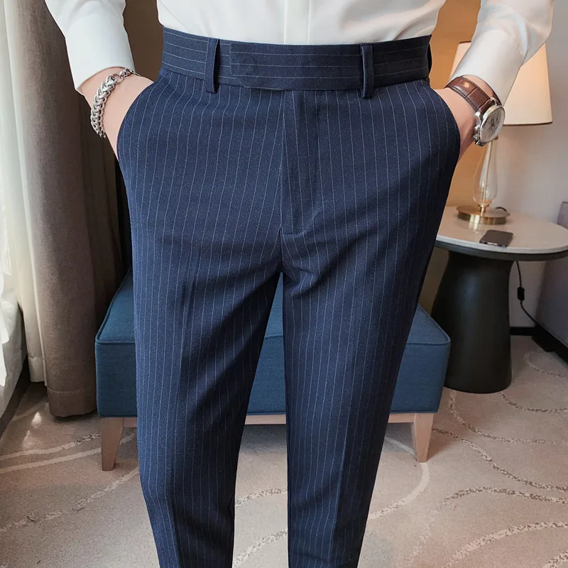 Men Black Striped Formal Wear Suits Pants Male Wedding Dress Trousers High Quality Men British Style Business Casual Suit Pants