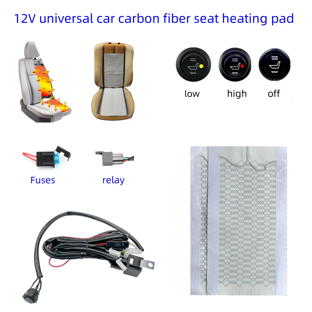 

12v Car Seat Heater Universal Carbon Fiber Car Seat Heat Pads Kit Round Switch Cushion Set Winter Warmer Seat Covers Set