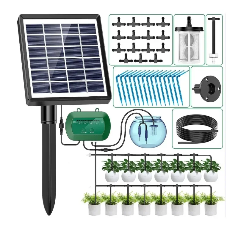 Automatic Balcony Solar Drip Irrigation Kit Indoor Garden Hydroponics Plants Self Water Dripping System Watering & Irrigation