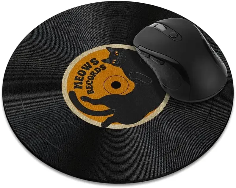 Mouse pad Mouse pad custom Non Slip Round Black Cat Meows Records Home Office Gaming Desk Mouse Pad