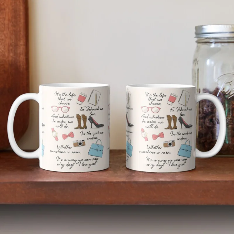 Cute Fashion Items Hand Drawn Sketch Ceramic Mug Double Sided Print Porcelain Coffee Tea Cup Elegant Creative Gift for Women