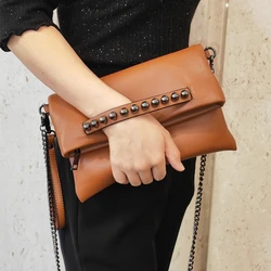 Fashion rivets Women Envelope Clutch Bags PU  Party Evening Bags Folding design Handbags Chain ladies Shoulder Bag