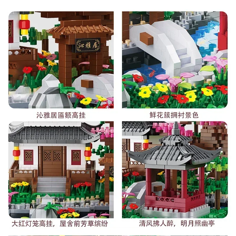 Balody 16260 World Architecture 3D Mini Diamond Waterfall Pool Building Block MOC Mini Street View Sakura Tree House Brick Gifts