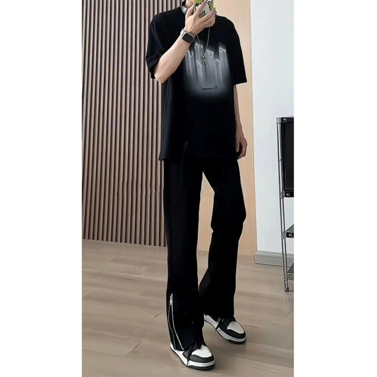 

Bla Sports Pants for Men Vintage Zipper Slit Design Faionable Brand Slightly Flared Casual Trousers Spring Autumn