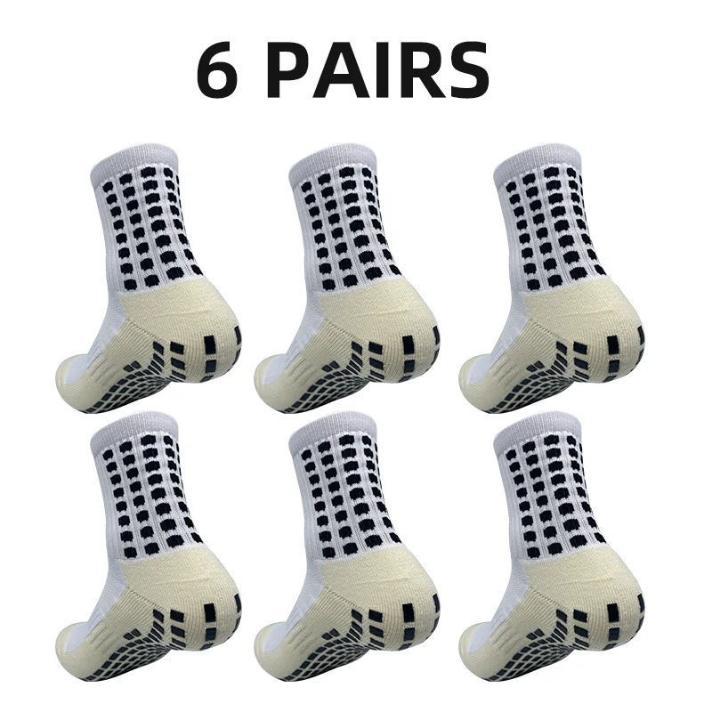 6 Pairs of Classic Mid Length Football Socks for Children and MEN Anti-skid Socks, Sweat Absorbing Towel Bottom Sports Socks