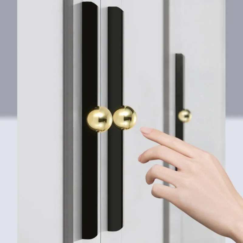 Modern light luxury extended black gold wardrobe cabinet door drawer cabinet simple handle handle zinc alloy