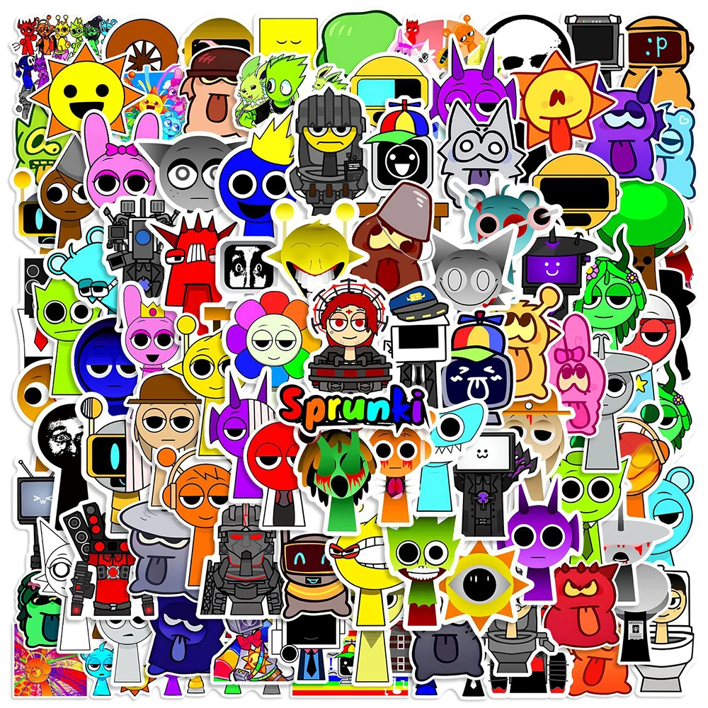 

10/30/50/100pcs Cartoon Incredibox Sprunki Stickers Cool Anime Game Sticker Skateboard Notebook Phone PVC Graffiti Decals Decor