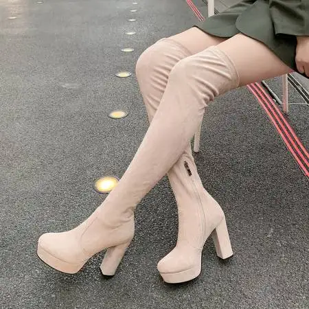 Fashion Thigh High Boots Women Platform Sexy Soft Stretch Over-the-Knee Boots High Heels Designer Long Shoes Lady Large Size 43