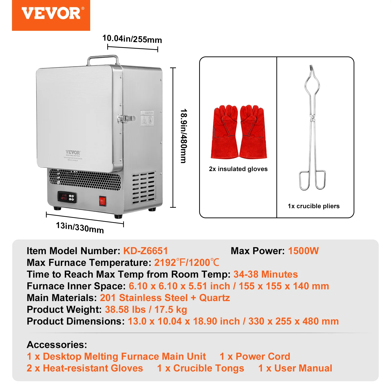 SucceBuy 1500 W elektrische smeltoven maximale temperatuur 2192 ℉   Roestvrij staal metalen klei DIY metaal temperglazuur op aardewerk