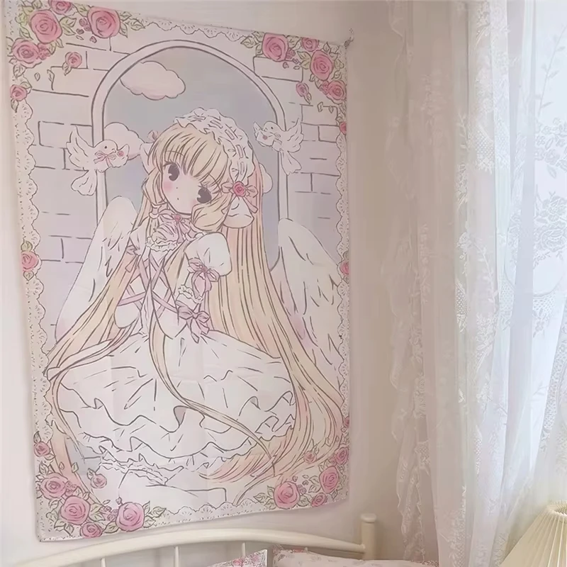 VIKAMA – tapisserie d'anges de guérison, Blonde, jeune fille x dentelle, ailes blanches, Roses roses et blanches, décoration de chambre à coucher et de pépinière