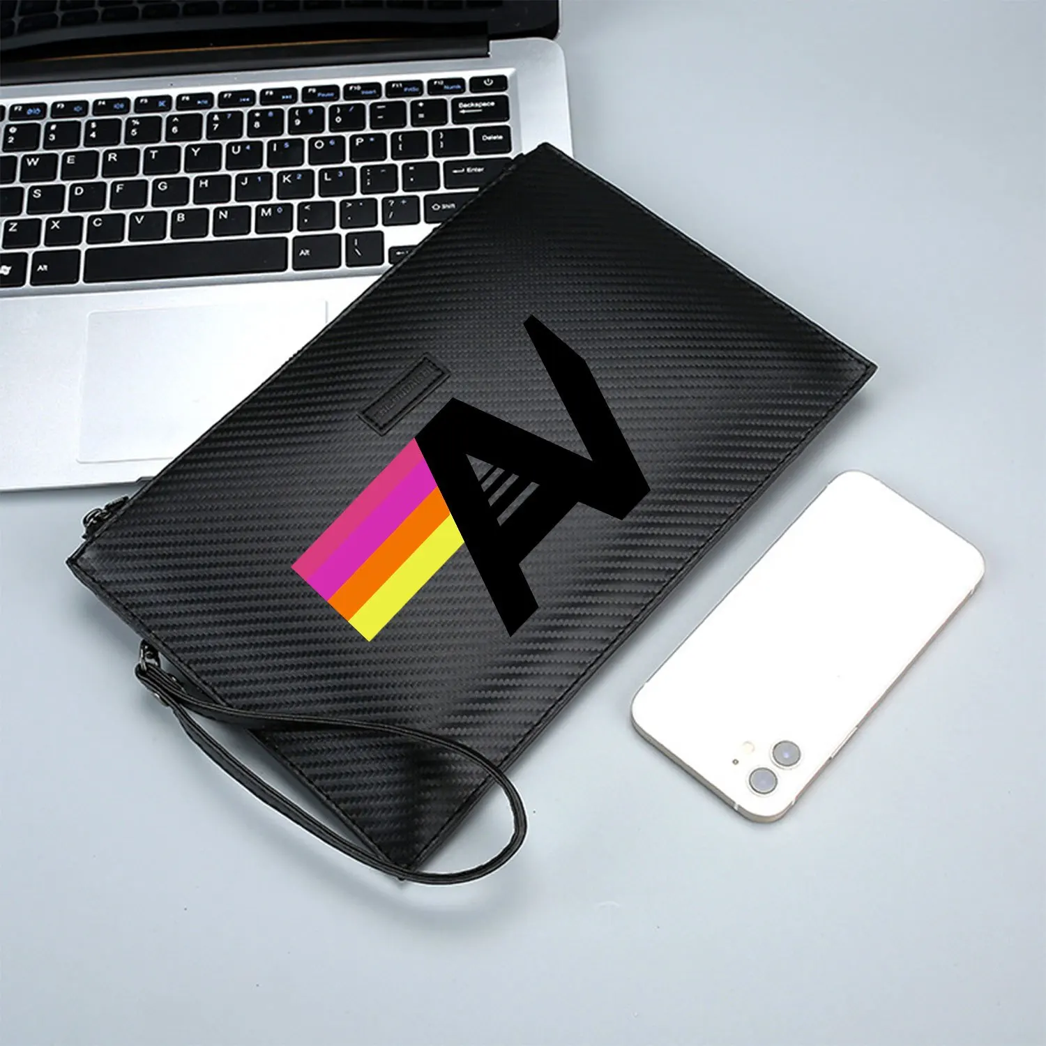 المشارب، مجردة، مشرق، اللون، التصميم، نابضة بالحياة الأنيقة المطبوعة بو حقيبة يد رجالية عصرية وعملية للحمل اليومي #3