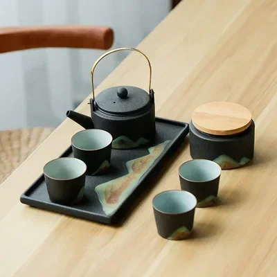 

Kung Fu Tea Set Complete Collection - Black Clay Japanese Tea Brewing Kit for Home Decor Tea Pot Full Set Gift Package
