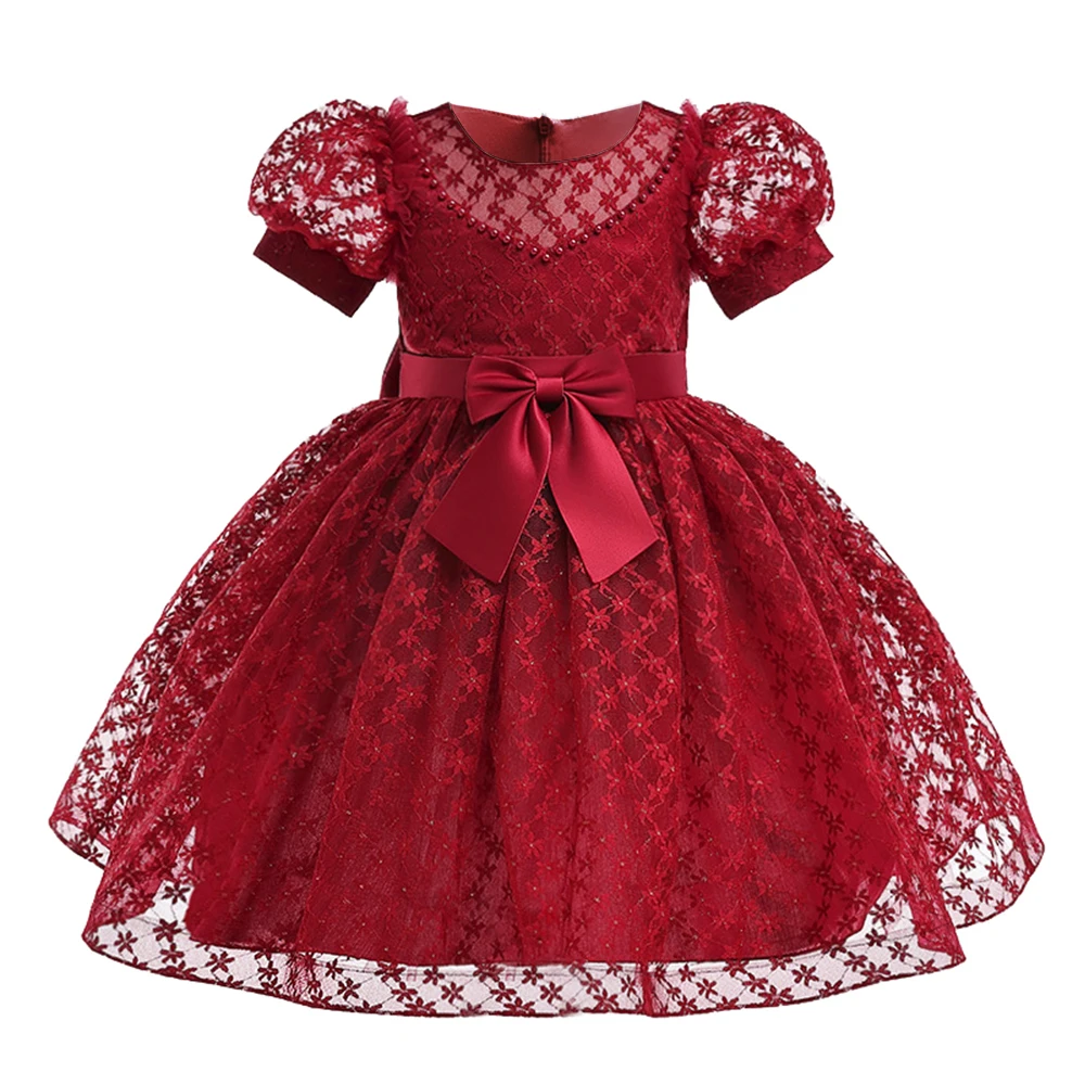 Kids Princess Dress For Girls Bow Birthday Party Dresses Short Sleeve Children Costume Flower Girl Wedding Bridesmaid Vestidos