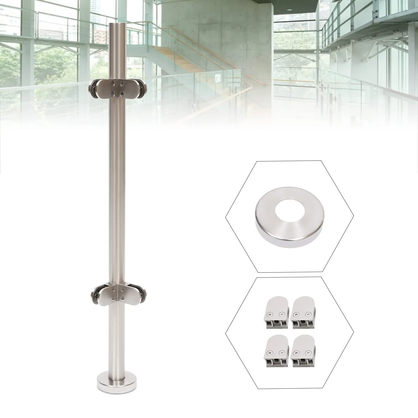 DHBREK Glass Railing Post Stainless Steel Glass Clamp Glass Panels Mounting Brackets Glass Balustrade Railing Post for Glass Fen