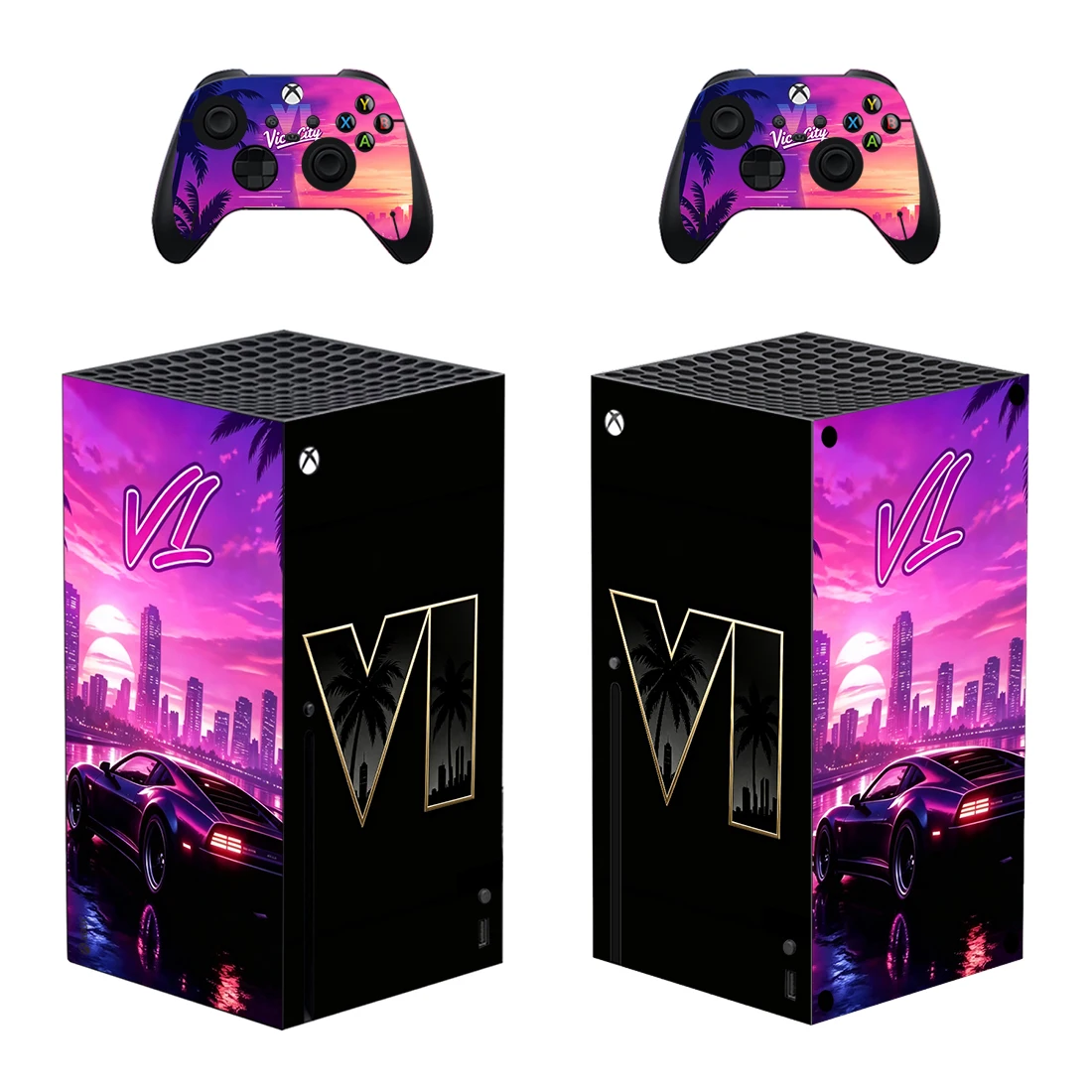 Naklejka z motywem liści palmowych, wykonana na zamówienie, do pokrycia konsoli Xbox Series X/S i dwóch kontrolerów, w wersji „Slim”, wykonana z winylu.