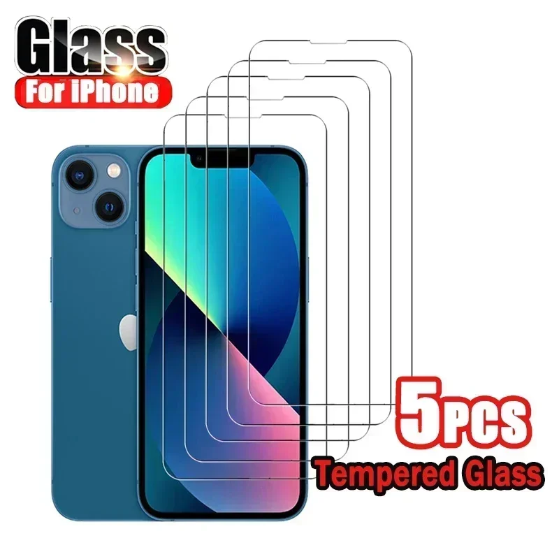 5PCS Screen Tempered Glass For iPhone 13 14 11 16 15 12 Pro Max  Mini  X XR XS Max Screen Protective For iPhone 8 7 Plus SE 2022